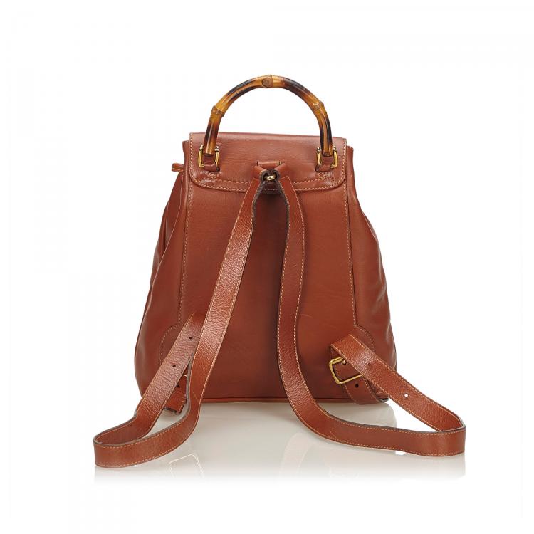 Pre Owned Gucci Bamboo Calfskin Leather Drawstring Backpack
