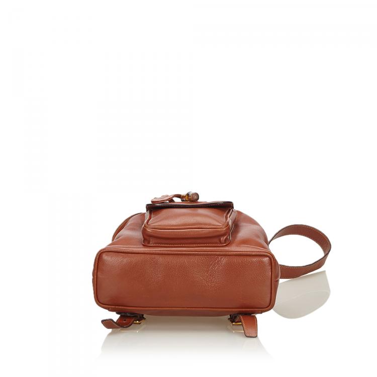 Pre Owned Gucci Bamboo Calfskin Leather Drawstring Backpack