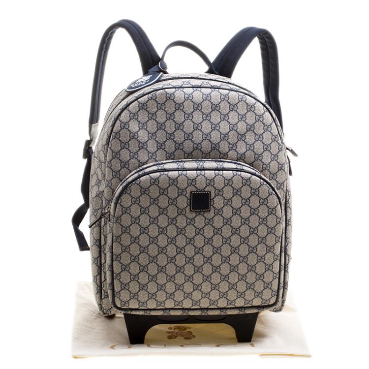 Pre Owned Gucci Beige/Blue GG Supreme Canvas Trolley Backpack Bag
