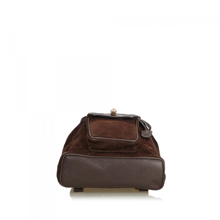 مملوكة مسبقًا Gucci Dark Bamboo Suede Drawstring Backpack