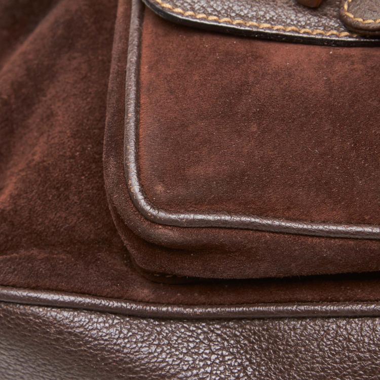 مملوكة مسبقًا Gucci Dark Bamboo Suede Drawstring Backpack