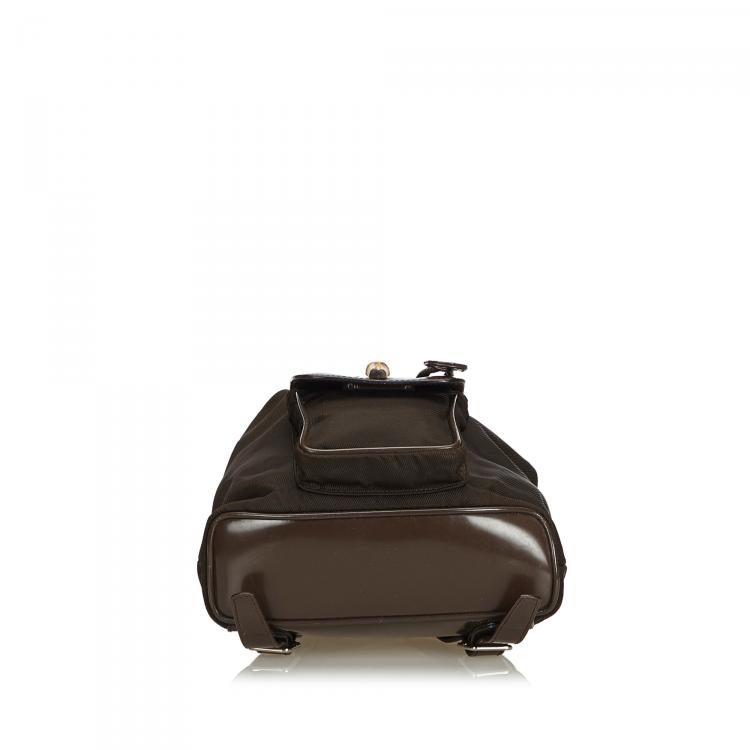 مملوكة مسبقًا Gucci Brown Nylon Bamboo Backpack