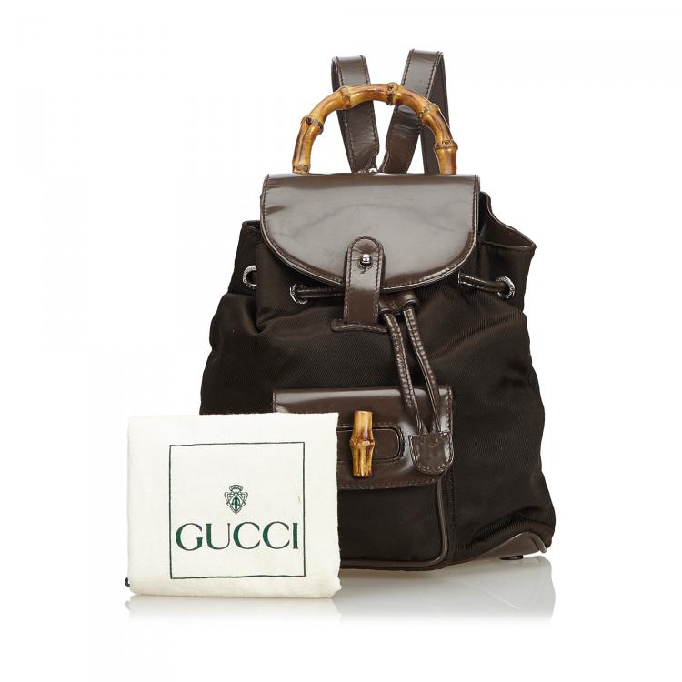 مملوكة مسبقًا Gucci Brown Nylon Bamboo Backpack