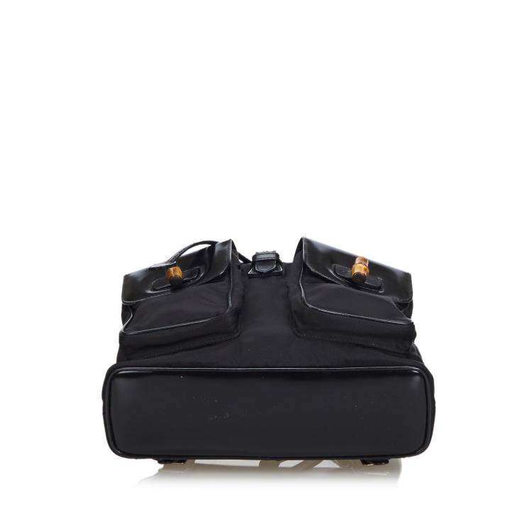Pre Owned Gucci Black Bamboo Canvas Drawstring Backpack