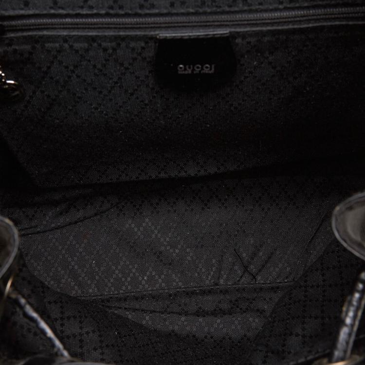 Pre Owned Gucci Black Bamboo Canvas Drawstring Backpack