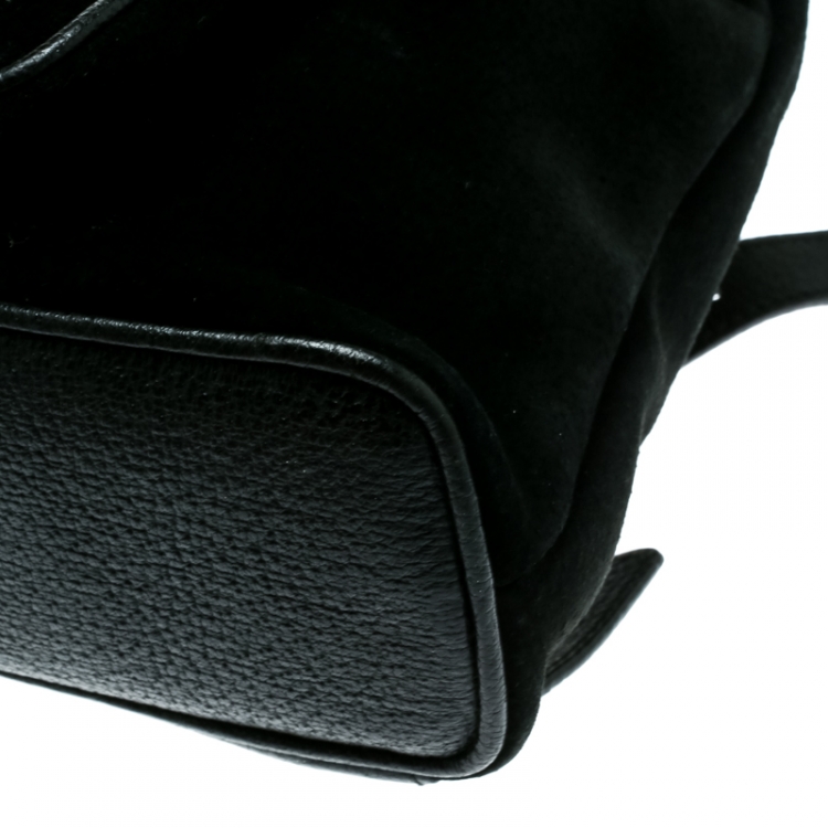 مملوكة مسبقًا Gucci Black Suede and Leather Mini Bamboo Handle Backpack Bag