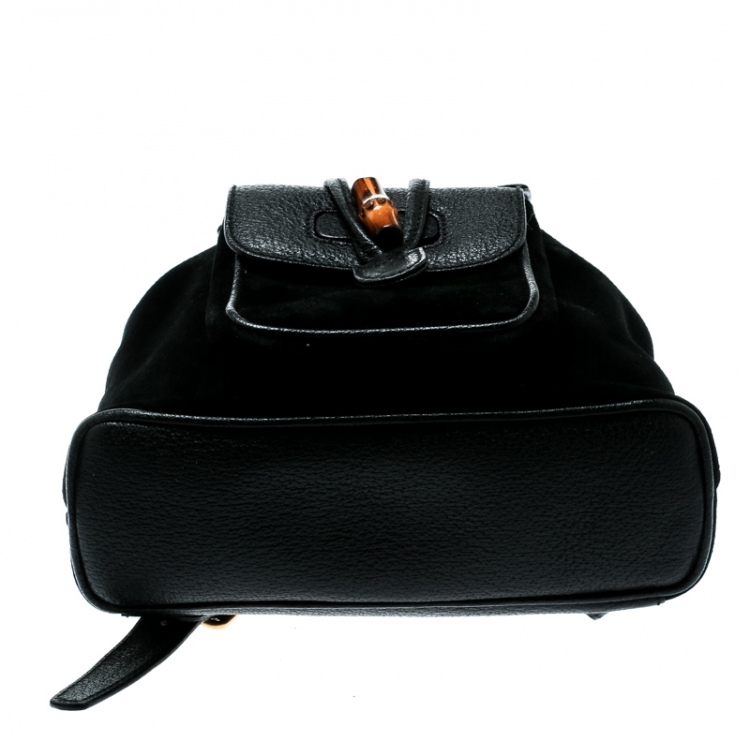 مملوكة مسبقًا Gucci Black Suede and Leather Mini Bamboo Handle Backpack Bag