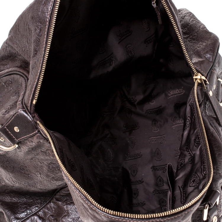 Pre Owned Gucci Brown Guccissima Leather Carry On Duffle Bag