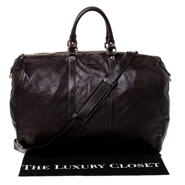 Pre Owned Gucci Brown Guccissima Leather Carry On Duffle Bag