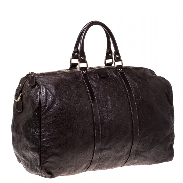 Pre Owned Gucci Brown Guccissima Leather Carry On Duffle Bag