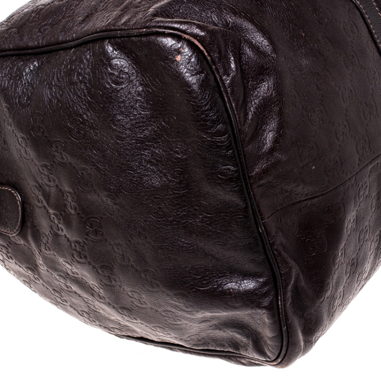 Pre Owned Gucci Brown Guccissima Leather Carry On Duffle Bag