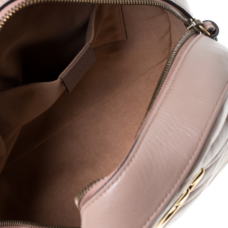 Pre Owned Gucci Beige Matelasse Leather GG Marmont Backpack 