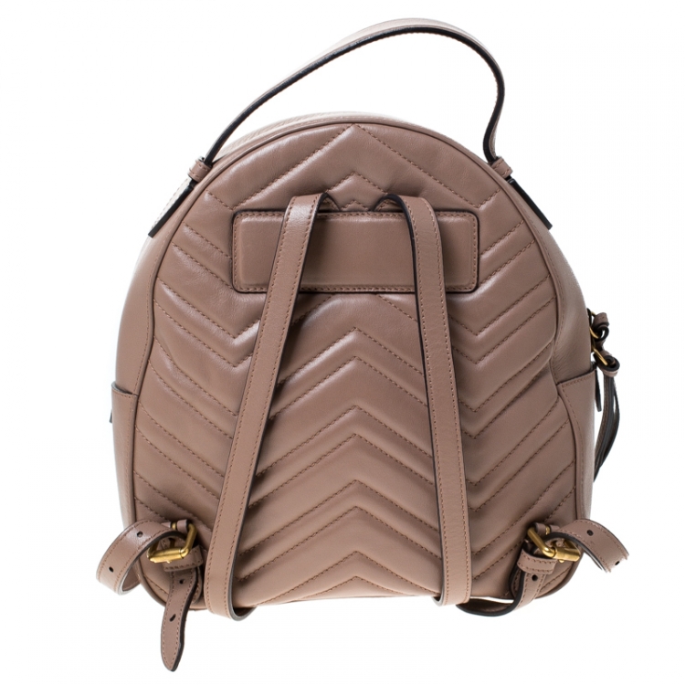 Pre Owned Gucci Beige Matelasse Leather GG Marmont Backpack 
