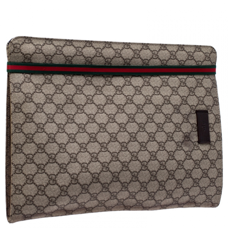 Pre Owned Gucci Beige GG Supreme Canvas Portfolio Document Case