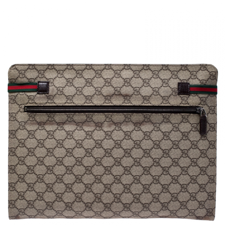 Pre Owned Gucci Beige GG Supreme Canvas Portfolio Document Case