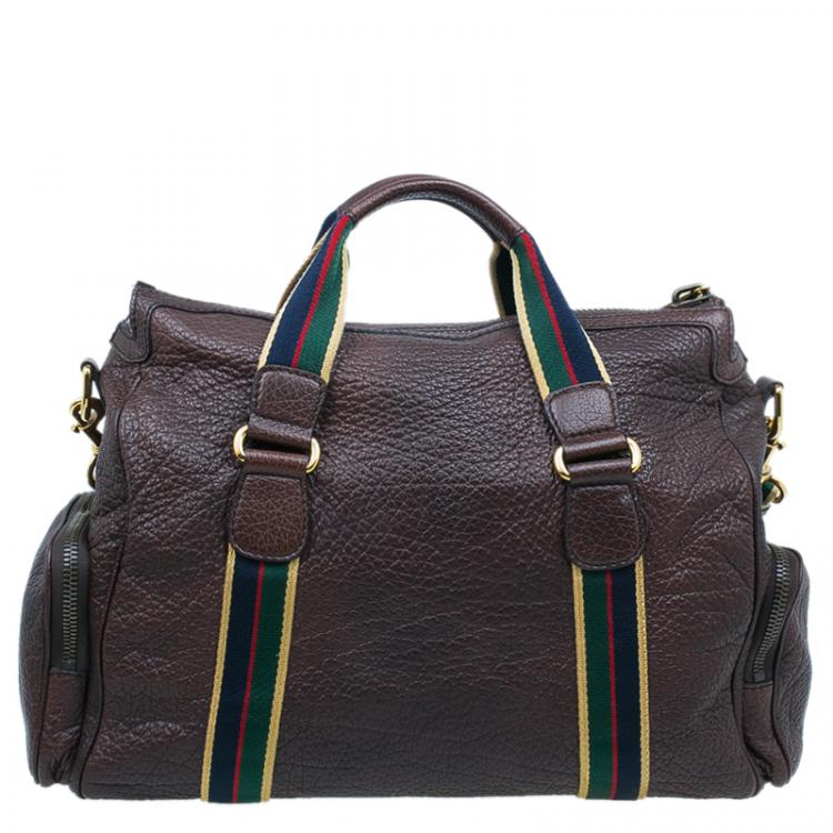 Pre Owned Gucci Brown Leather Duffle Travel Bag