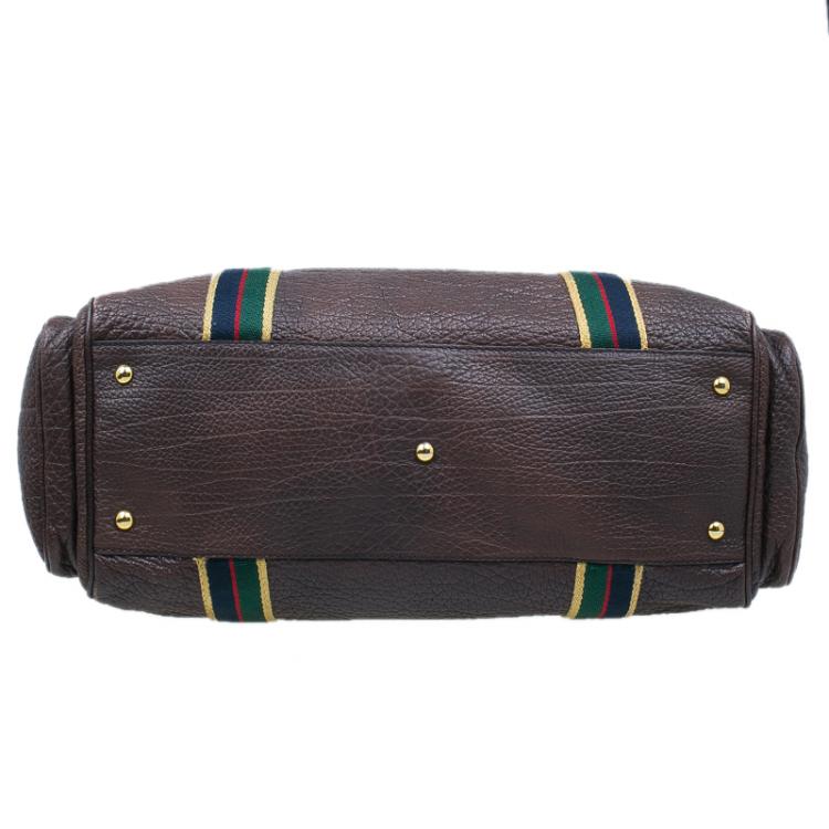 Pre Owned Gucci Brown Leather Duffle Travel Bag