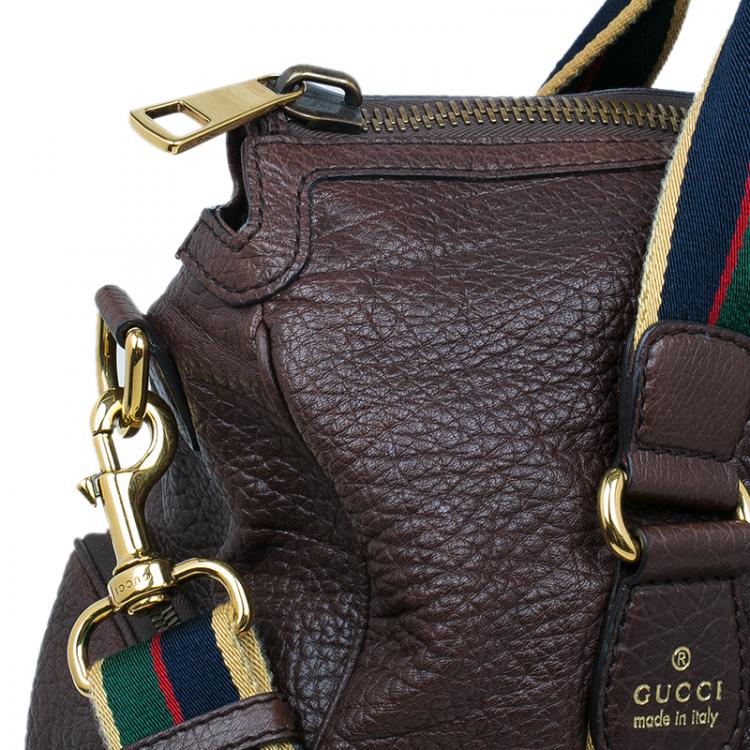 Pre Owned Gucci Brown Leather Duffle Travel Bag