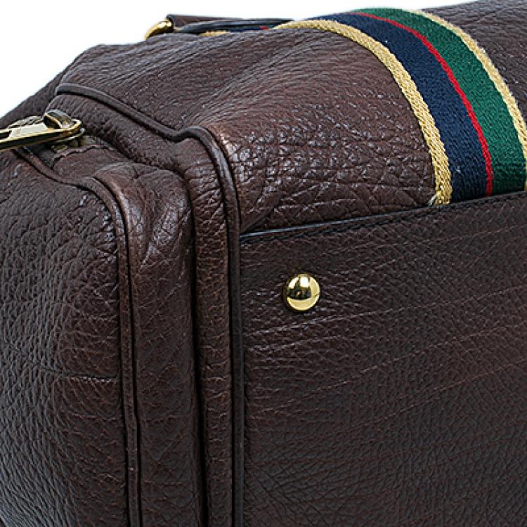 Pre Owned Gucci Brown Leather Duffle Travel Bag