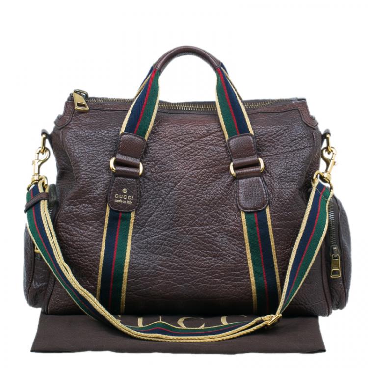 Pre Owned Gucci Brown Leather Duffle Travel Bag