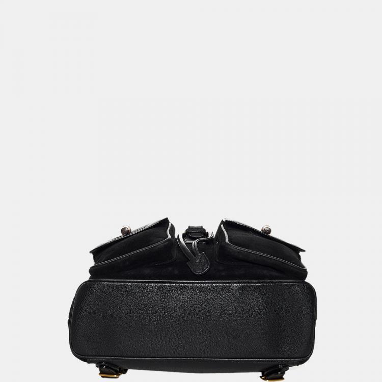 مملوكة مسبقًا Gucci Black Bamboo Suede Drawstring Backpack