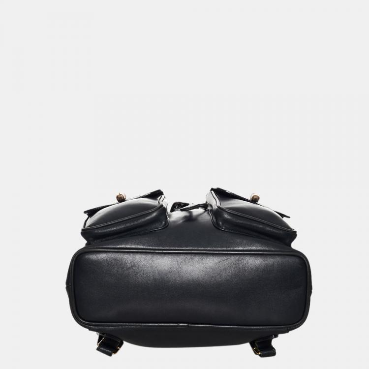 Pre Owned Gucci Black Bamboo Drawstring Leather Backpack