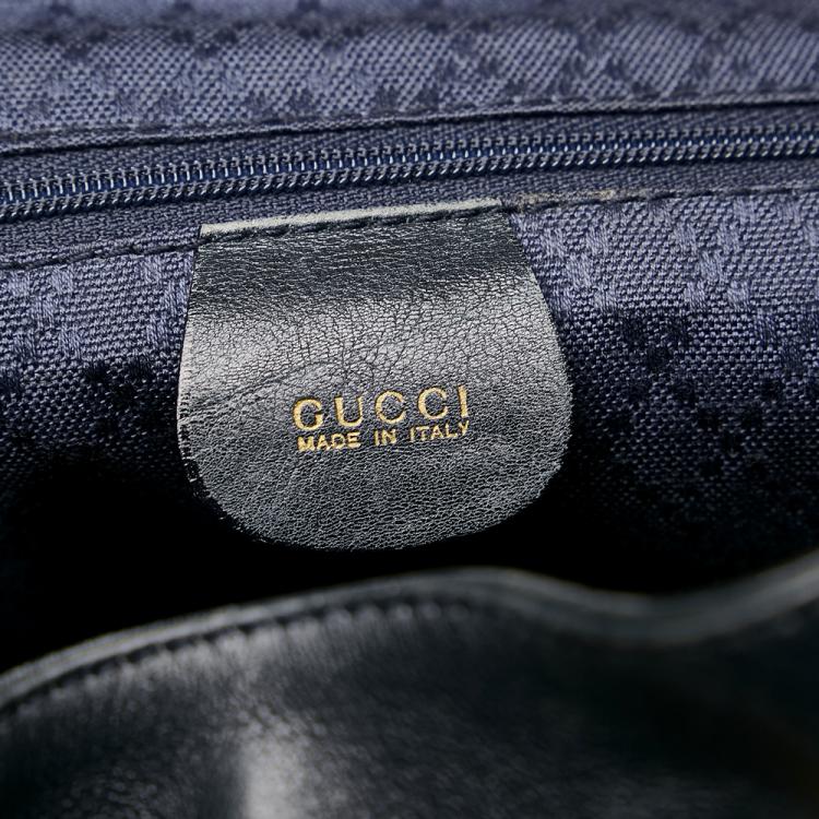 Pre Owned Gucci Black Bamboo Drawstring Leather Backpack