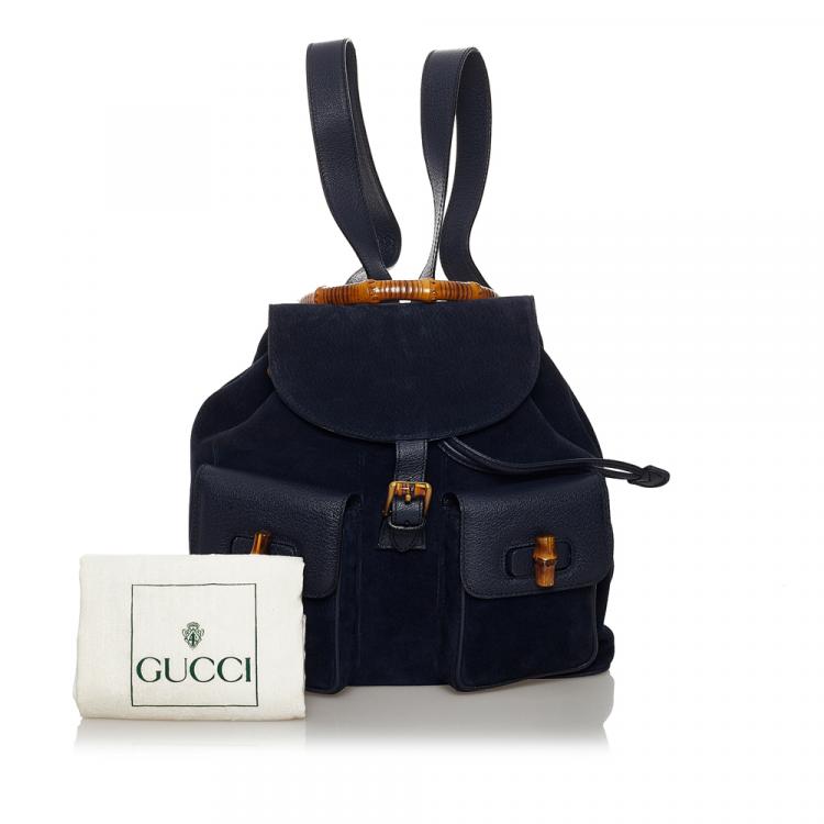 مملوكة مسبقًا Gucci Blue Bamboo Suede Drawstring Backpack