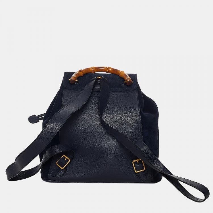 مملوكة مسبقًا Gucci Blue Bamboo Suede Drawstring Backpack