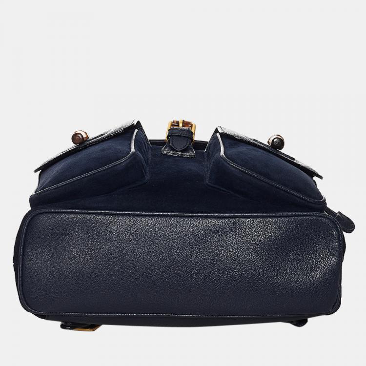 مملوكة مسبقًا Gucci Blue Bamboo Suede Drawstring Backpack