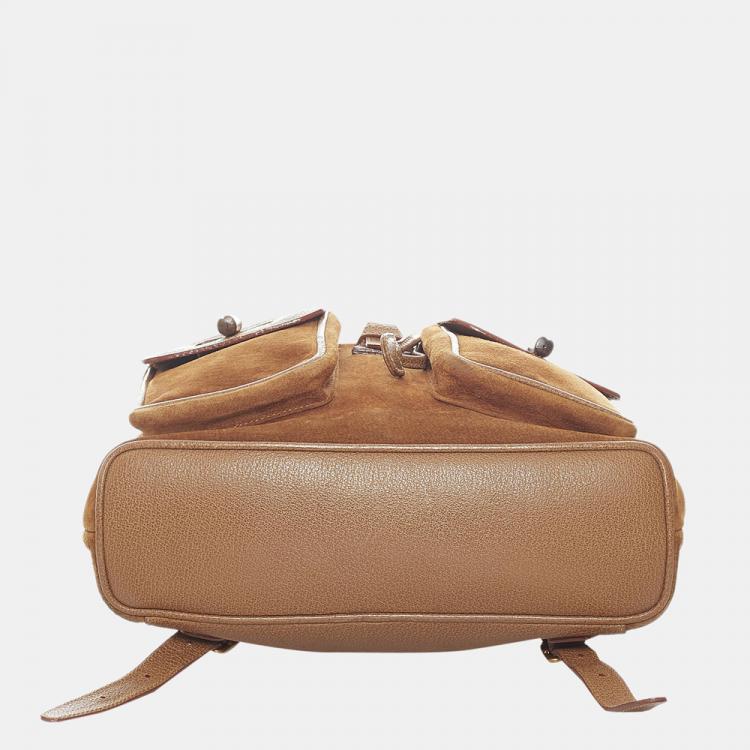 مملوكة مسبقًا Gucci Brown Bamboo Suede Drawstring Backpack