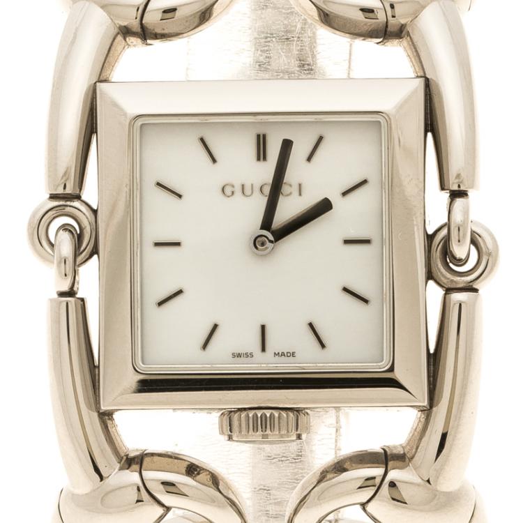 Pre Owned Gucci White Stainless Steel Signoria Horsebit 116.3 Women's Wristwatch 25 mm