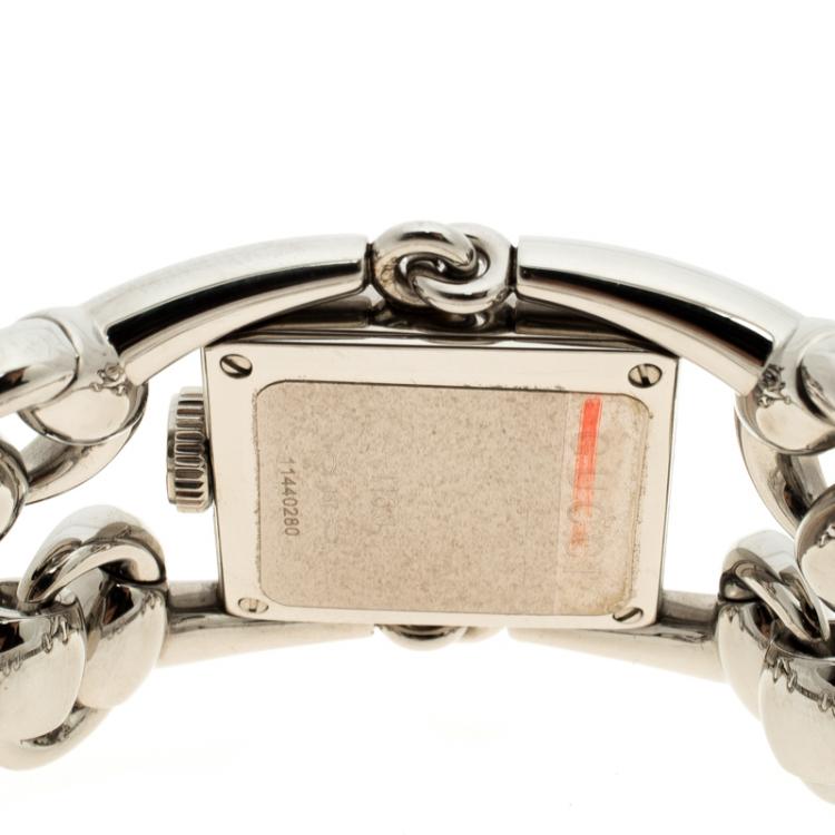 Pre Owned Gucci White Stainless Steel Signoria Horsebit 116.3 Women's Wristwatch 25 mm