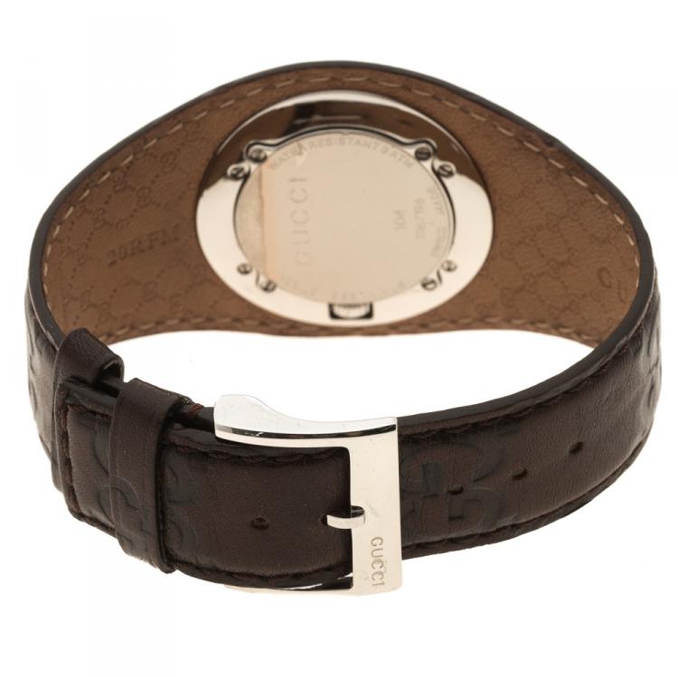 Pre Owned Gucci White 104 Bandeau Leather Women's Wristwatch 31 mm