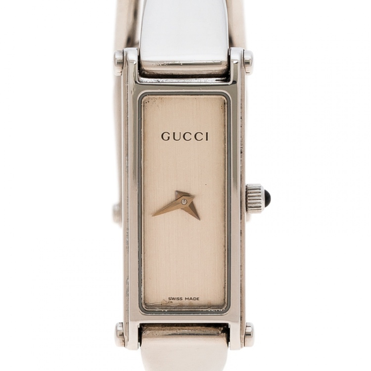 Pre Owned Gucci Silver White Stainless Steel 1500L Women's Wristwatch 12MM
