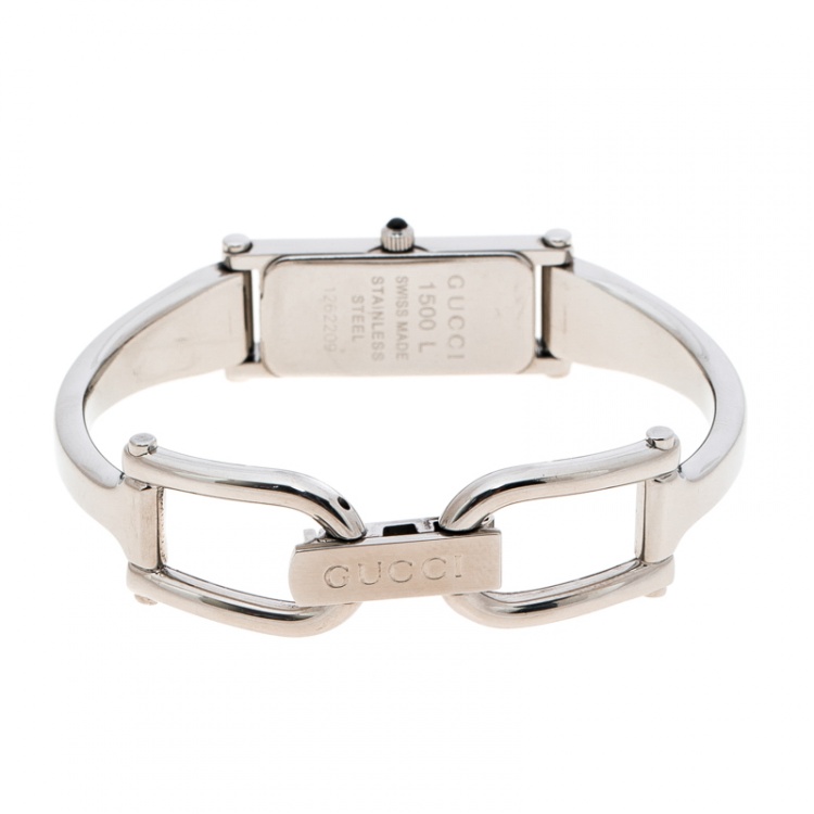 Pre Owned Gucci Silver White Stainless Steel 1500L Women's Wristwatch 12MM