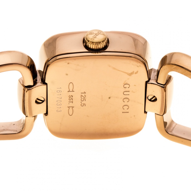 Pre Owned Gucci White Mother of Pearl Rose Gold Plated Steel G Series 125.5 Women's Wristwatch 24 mm
