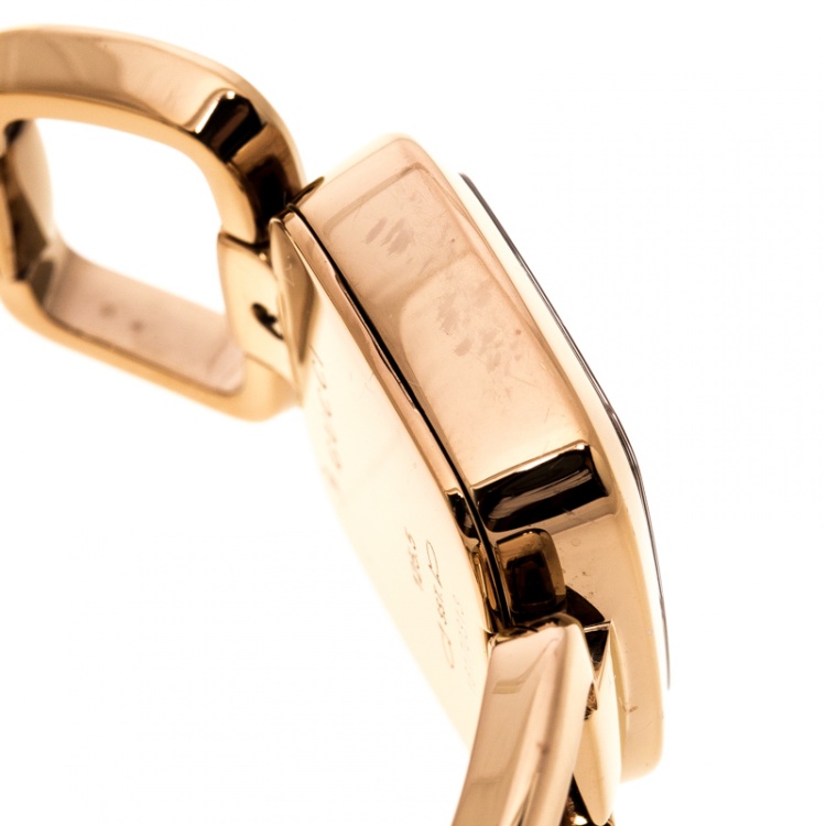 Pre Owned Gucci White Mother of Pearl Rose Gold Plated Steel G Series 125.5 Women's Wristwatch 24 mm
