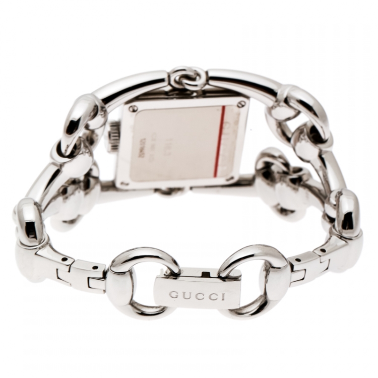 Pre Owned Gucci Mother of Pearl Stainless Steel Diamonds Signoria 116.3 Women's Wristwatch 25 mm