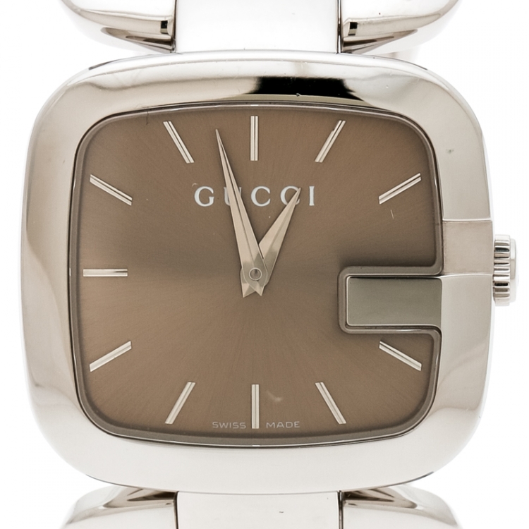 Pre Owned Gucci Brown Stainless Steel G 126.4 Women's Wristwatch 32 mm