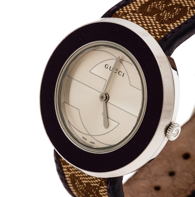 Pre Owned Gucci Silver Stainless Steel U-Play 129.4 Women's Wristwatch 35 mm