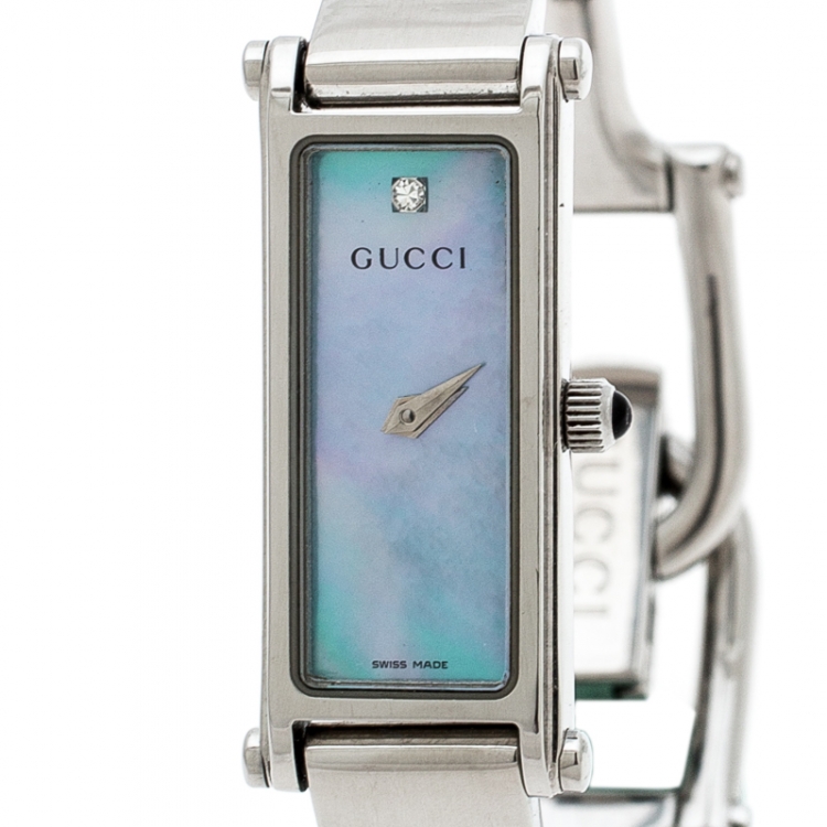 Pre Owned Gucci Blue Mother of Pearl Stainless Steel 1500 L Women's Wristwatch 12MM