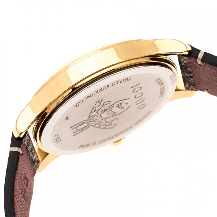 Pre Owned Gucci Pink Blooms Print Gold Plated Stainless Steel G-Timeless 126.4 Women's Wristwatch 36 mm