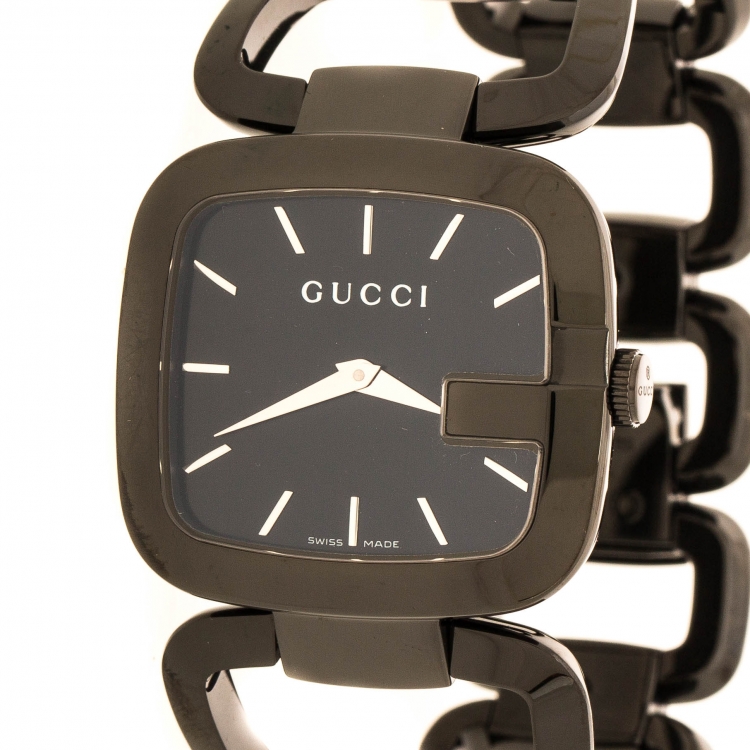 Pre Owned Gucci Black PVD Coated Stainless Steel G Series 125.4 Women's Wristwatch 33 mm