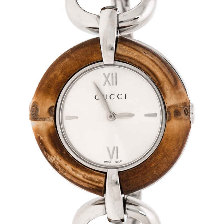 Pre Owned Gucci Silver Stainless Steel Bamboo 132.4 Women's Wristwatch 35 mm