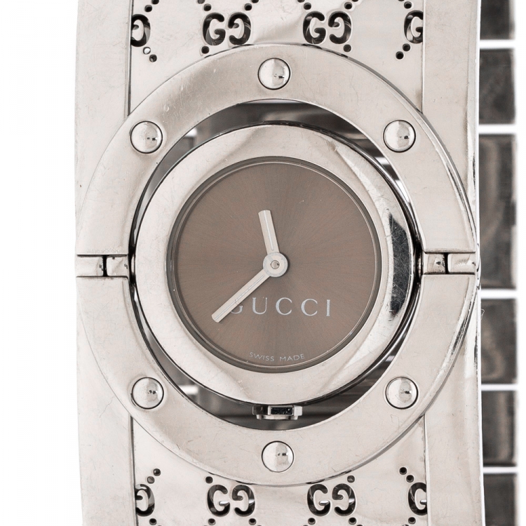 Pre Owned Gucci Bronze Stainless Steel Twirl 112 Women's Wristwatch 23 mm