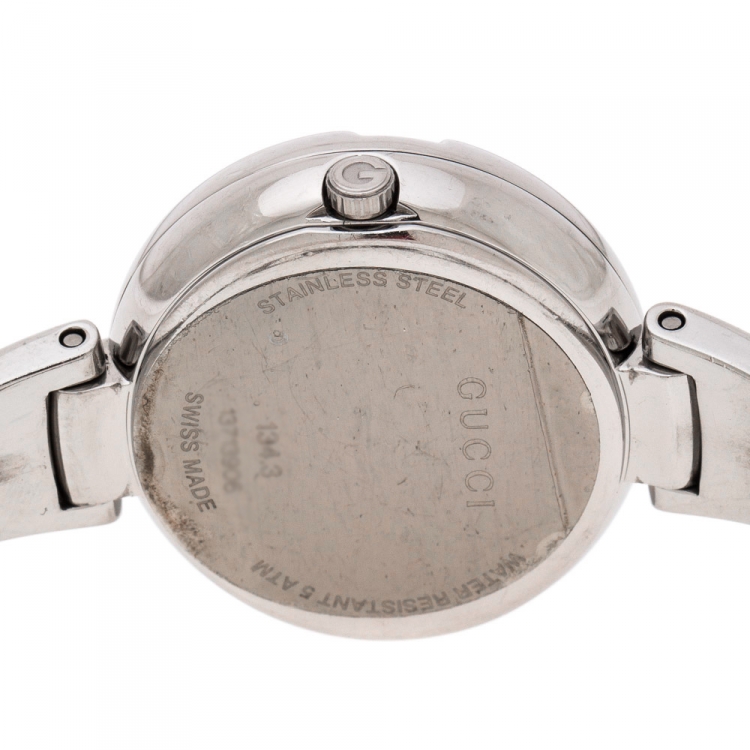 Pre Owned Gucci Metallic Beige Stainless Steel Guccissima 134.3 Women's Wristwatch 36 mm