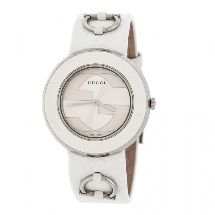 Pre Owned Gucci Silver Stainless Steel U-Play 129.4 Women's Wristwatch 35MM