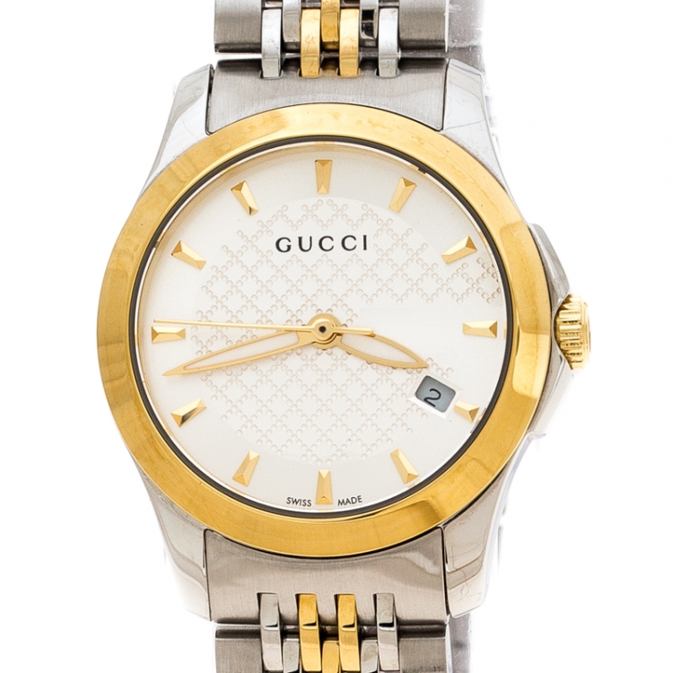 Pre Owned Gucci Silver Two-Tone Stainless Steel G-Timeless 126.5 Women's Wristwatch 27 mm