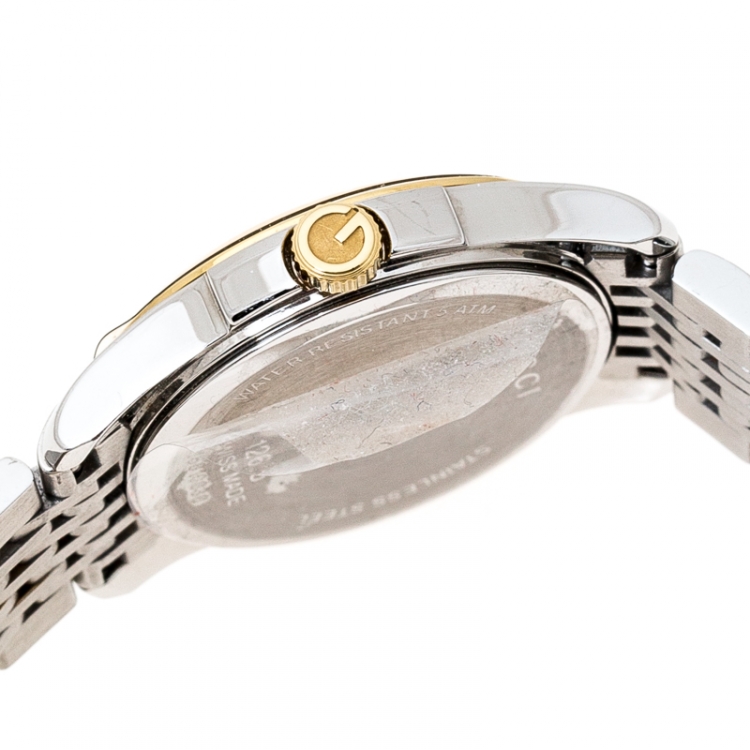 Pre Owned Gucci Silver Two-Tone Stainless Steel G-Timeless 126.5 Women's Wristwatch 27 mm